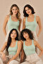 Women's 4-Piece Square Collar Wide Strap 100% Cotton Camisole Basic Undershirt Green