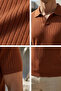 Men's Polo Neck Self-Line Patterned Knitwear T-Shirt - 4