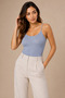 Women's 3-Pack 95% Cotton 5% Elastane Thin Strap Ribbed Undershirt White-Tan-Blue - 7