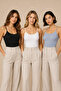 Women's 3-Pack 95% Cotton 5% Elastane Thin Strap Ribbed Undershirt Black-White-Blue