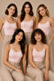 Women's 5-Pack 95% Cotton 5% Elastane Thin Strap Ribbed Undershirt Pink