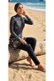 Long Sleeve Floral Hijab Swimsuit Black
