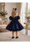 Navy Blue Beaded Balloon Sleeve Girl's Wedding Henna Dress - 2