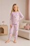 Girl's 100% Cotton Lila Ayicik Patterned Pajama Set - 2