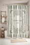 Bathroom Curtain, Green Plain Leaves Patterned Shower Curtain, Bathtub Curtain 175X200Cm