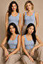 Women's 4-Piece U-Neck Buttoned Thick Strap 95% Cotton Camisole Undershirt Blue