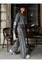 Women's Sports Knitwear Tracksuit Set Gray Zippered Top Wide Leg Bottom Pants Set - 5