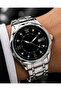 Men's Wristwatch with Calendar, Silver Color, Black Dial, Luxury Design, Steel Band, Gift Boxed