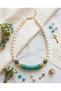 Natural Stone Women's Necklace Glass Pearl Turquoise Stone Steel Gold Detailed Vintage Bohemian Jewelry - 2