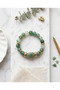 Green Agate Natural Stone 316L Steel Gold Detailed Antique Design Women's Flexible Bracelet - 5
