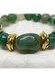 Green Agate Natural Stone 316L Steel Gold Detailed Antique Design Women's Flexible Bracelet - 6