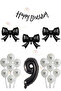 Black Bow Balloon - Black Banner - Black Number - White Balloon - Balloon with Ribbon Age