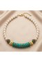 Natural Stone Women's Necklace Glass Pearl Turquoise Stone Steel Gold Detailed Vintage Bohemian Jewelry - 4