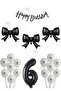 Black Bow Balloon - Black Banner - Black Number - White Balloon - Balloon with Ribbon Age