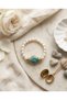 Real Freshwater Pearl 316L Steel Gold Detailed Turquoise Natural Stone Antique Design Women's Flexible Bracelet - 5