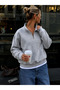 Gray Stand Collar Zippered Sweatshirt