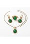 Bronze Women Copper Women Jewelry Set Green Chalcedony Vintage Necklace Earrings Ring Set - 6