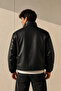 Men's Black Premium Quality Oversize Stand Collar Leather Jacket - 6