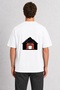 Men's Modern Japanese Style Mountain and Gate Image Back Print - White