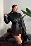 New Season Mock Neck Short Leather Trench Coat - 2