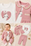 Kiz Baby Girl Patterned 3-Piece Set Jacket, Snap Fastener Bodysuit and Pants Set - 4
