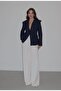 Women's Striped Wide Collar Padded Oversize Blazer Jacket - 6
