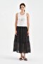 Women's buckle detailed lined belt elastic design long skirt - 2