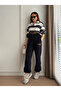Women's Striped Polo Collar Sweatshirt Tracksuit Two-Piece Set