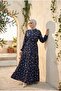 Haki̇m Collar Half Buttoned Waist Tieed Patterned Women's Tunic Viscose Dress - 4