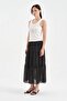 Women's buckle detailed lined belt elastic design long skirt - 7