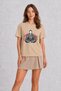 Women's Minimalist Ronin and Zen Design T-Shirt Print - Cream