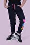 Floral Patterned Girl's Double Pocket Navy Blue Sweatpants - 4