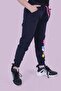 Floral Patterned Girl's Double Pocket Navy Blue Sweatpants - 5