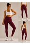High Waist Flexible Sports-Casual Women's Leggings with a Gathering Effect, Burgundy Color - 4