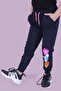 Floral Patterned Girl's Double Pocket Navy Blue Sweatpants - 2