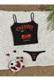 Cherry Cherry Printed Rope Strap Crop Bustier & Thong Set