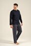 Men's Long Sleeve Buttoned Collar Striped Pajama Set (with Socks as a Gift) - 5