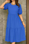 Women's Short Sleeve Open Collar Folded Twist Balloon Dress - 3