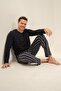 Men's Long Sleeve Buttoned Collar Striped Pajama Set (with Socks as a Gift) - 3