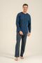 Men's Long Sleeve Buttoned Collar Dark Indigo Pajama Set (with Socks as a Gift) - 4