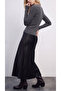 Black Satin Midi Skirt - 4