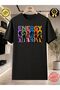 Unisex Colorful Manifest Energy Printed Women's Silhouette Oversize Cotton Black T-Shirt