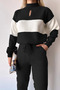 High Collar Stripe Blocky Tight Knit Top and Bottom Knitwear Tracksuit Set - 3