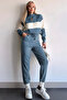 High Collar Stripe Blocky Tight Knit Top and Bottom Knitwear Tracksuit Set