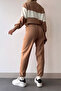 High Collar Stripe Blocky Tight Knit Top and Bottom Knitwear Tracksuit Set - 7