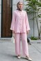Loose Ayrobin Suit with Stone Buttons on the Front and Wide Sleeves - Pink - 3
