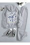 3 İplik Time Sweatshirt Sweatpants Jogger - Gray Printed Bottom Top Sweatpants Set with Hood