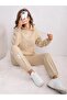 3 Thread Butterfly Sweatshirt Sweatpants Jogger - Beige Printed Top and Bottom Tracksuit Set with Hood