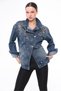 Women's Designer Denim Jacket with Stone Sequin Embroidery Detail, Blue Oversize Fit Bomber Coat - 4
