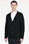 Men's Black Cotton Standard Fit Regular Cut Mono Collar Jacquard Knitwear Jacket with Pocket